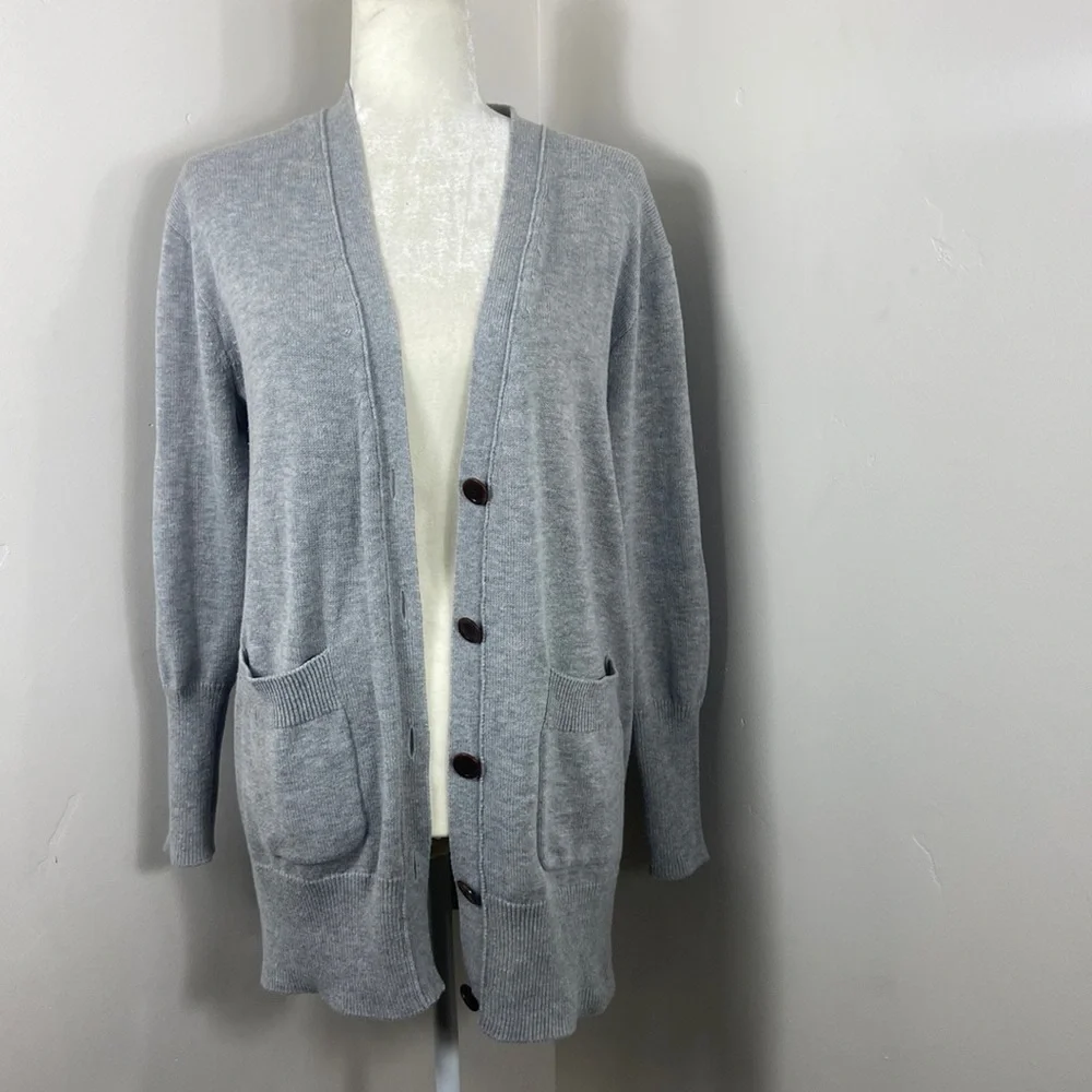 J. Crew Gray Button Up Long Cardigan Small